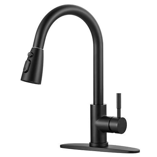 WOWOW Black Kitchen Faucet with Sprayer, Pull Down Kitchen Sink