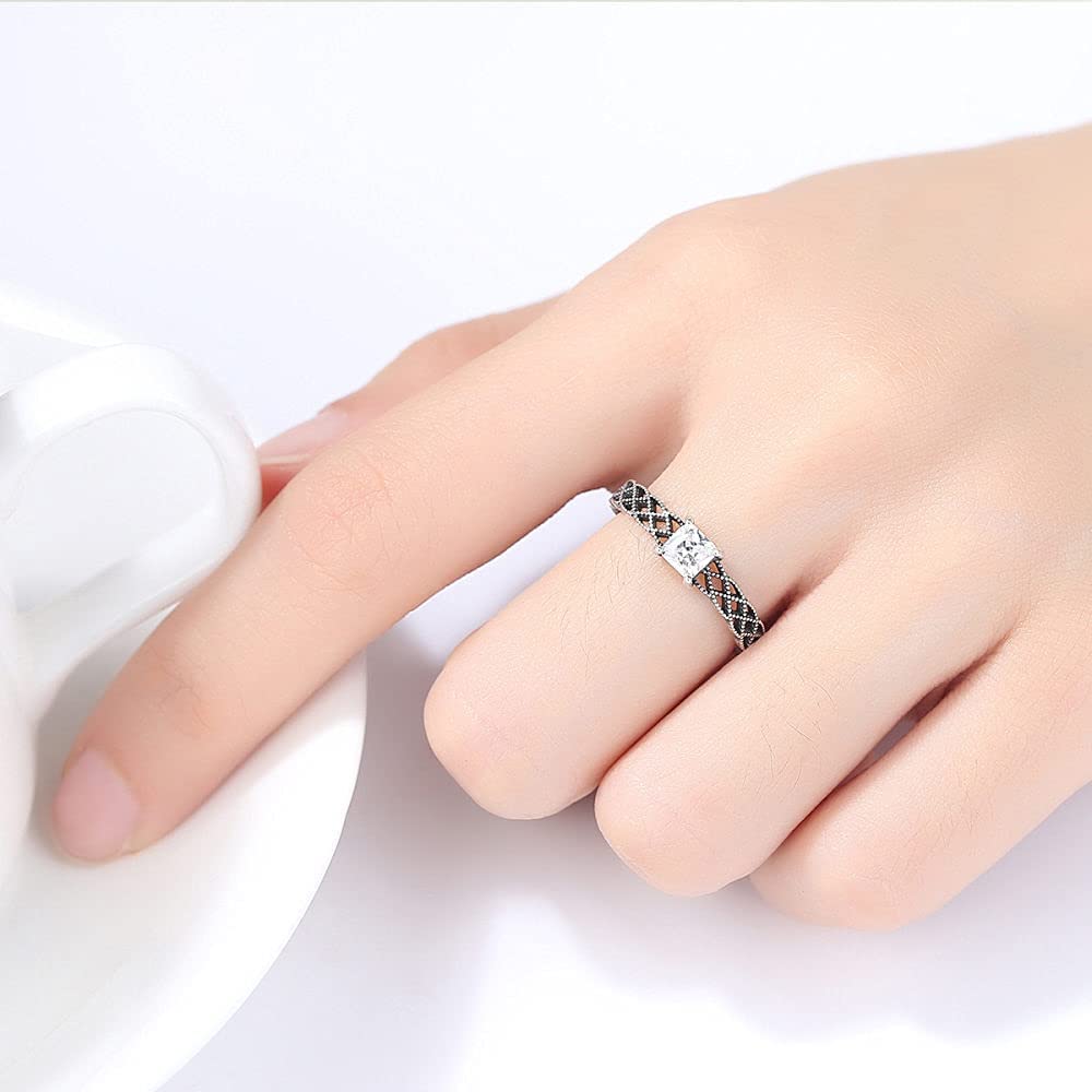Anello elegante regolabile per donna - Anello da dito aperto a forma cava S925, anello congiunto impilabile in zirconi AAA intarsiato, regali di compleanno economici per donne e