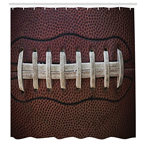 Ambesonne Sports Shower Curtain, American Football Leather Laces Fun Traditional Sport Close Up Photo Print, Cloth Fabric Bathroom Decor Set With Hooks, 69" W X 70" L, Brown Beige #TOP1