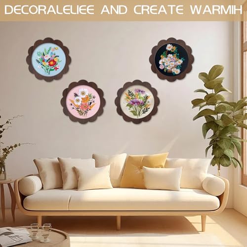 Image of 4 Sets Wood Embroidery Hoop Frame 8 Inch Sunflower Embroidery Display Frame Large Round Wooden Embroidery Frame for Finished Cross Stitch Hoop Frame DIY Decor Sewing Ornaments