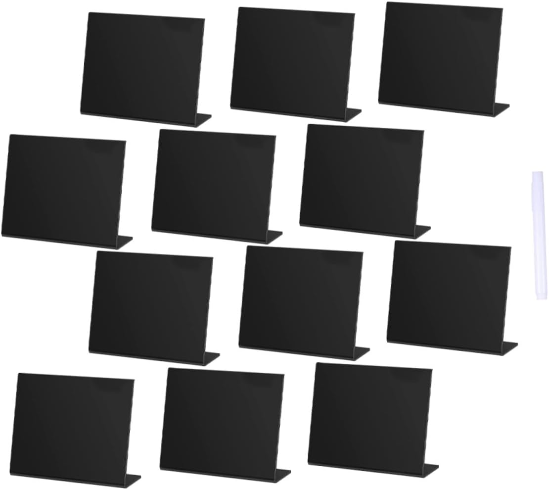 Acrylic Chalkboard Mini Desktop Message Board Set, Black Erasable Memo Blackboard with 12 Pieces and 1 Chalk Pen for Wedding Party, Home Décor, and Office Display