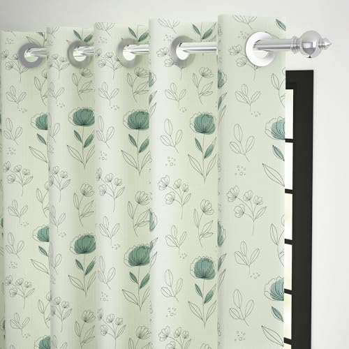 Image of Story@Home Cotton Curtain | Window Curtains 5 Feet Long Set of 2 | Floral Printed | Bohemian Curtain | Room Darkening Curtains for Living Room | (116 X 152 Cm, Ivory /Teal)