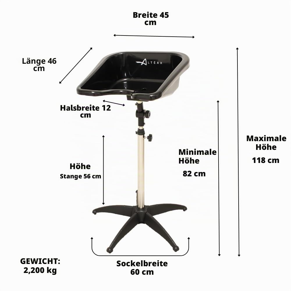 Rückwärtswaschbecken Notebook 5 Speichen Profi mit Höhe verstellbar und Rohr Steckdose + Handbrause Universal Friseur