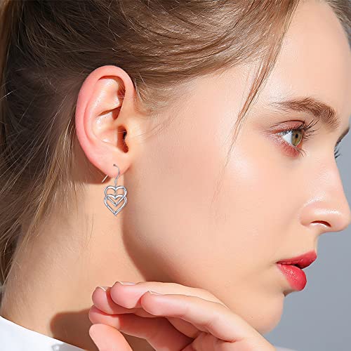 Jzmsjf S925 Sterling Silver Heart Dangle Drop Stud Earrings Heart Hooks Earrings Jewelry Birthday Gifts For Women Girlfriend #TOP6
