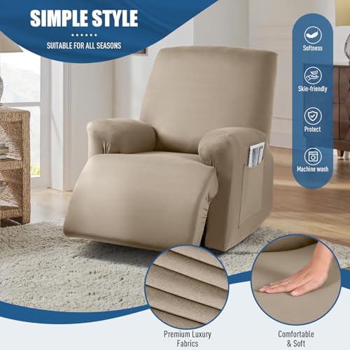 Image of TAOCOCO Stretch Recliner Couch Covers 3-Pieces Style Recliner Chair Covers Recliner Cover for Reclining Chair Slipcovers Feature Fitted Soft Washable (1 Seat, Taupe)