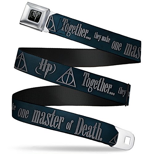 Buckle-Down Seatbelt Belt - HP/Deathly Hallows Symbol TOGETHER...THEY MAKE ONE MASTER OF DEATH. Blue Fade/Gray - 1.0