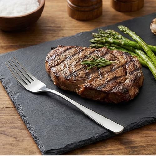 Image of 7.7 inch Sterling Silver Dinner Forks Set of 4 - Food-Grade 18 /8 Stainless Steel Silverware, Durable Mirror Polished Metal Forks, Dishwasher Safe, Perfect for Home, Restaurant, and Gifting