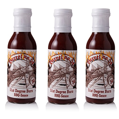 Barrel No. 51 51st Degree Burn BBQ-Sauce im Set, scharfe BBQ-Sauce mit rauchigem Aroma, pikanter Gewürz-Ketchup für das Barbecue, 3 Stück Cover