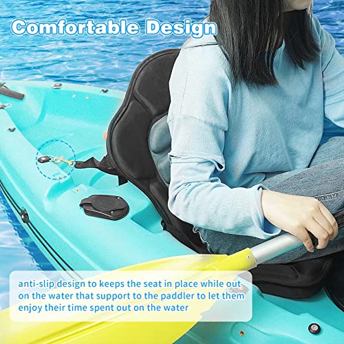 Image of Kayak Seat Deluxe Padded Fishing Boat Seat Deluxe Sit-On-Top Canoe Seat Cushioned - Comfortable Backrest Support Universal Sit with Adjustable Back Strap Detachable Storage Bag
