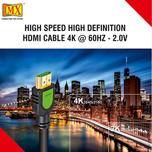 Image of MX HDMI Cable 10m - High-Speed 4K HDMI 2.0 (19-Pin) Male to Male, Supports 4K@60Hz, 1080p, 3D, ARC, TV, Monitor, Projector, Laptop & PC - Black