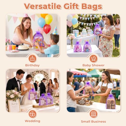 Image of Crweety 50PCS Organza Bags 8x12 Large Gift Bags Purple, Mesh Bag Drawstring Pouches for Goodie Sachet Jewelry Candy Party Favor, Sheer Gift Wrap Bag for Wedding Birthday Baby Bridal Shower Graduation