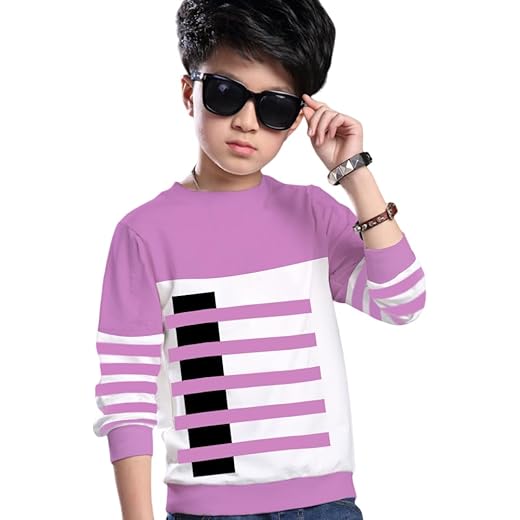 Stylish Cotton Full Sleeve Round Neck Tshirt for Boys (Lavendar; 3-4 Yrs)