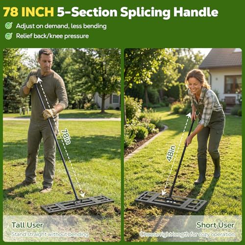Rastrillo nivelador para césped 2-en-1 con mango ajustable miniatura 4