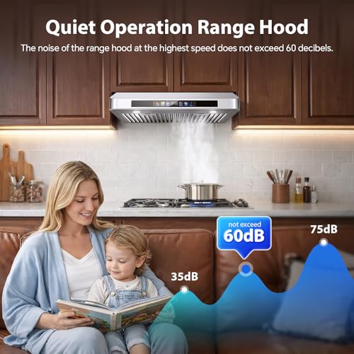 Image of Tieasy Under Cabinet Range Hood 30 Inch, 900 CFM Smart Kitchen Hood with Dual Motors, Color Display, 4-Speed Vent Hood, Voice /Gesture /Remote /Touch Control, Memory Function, LED Lights, Stainless Steel