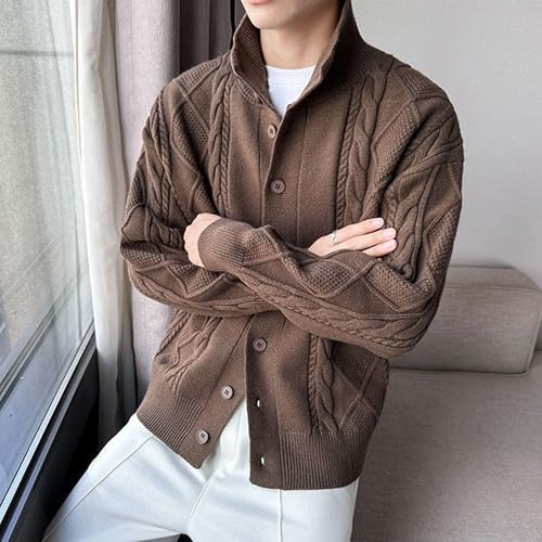 Men's Casual Stand Collar Cardigan Slim Fit Button Down Cable Knitted Sweater Open Front Winter Sweaters Big and Tall4