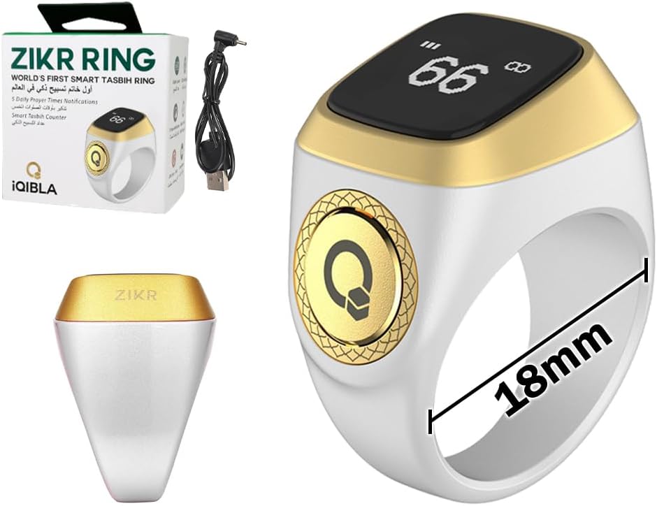 Anlising Smart Ring Counter, Smart Tasbih Zikr Ring, Muslim Islamic Prayer Smart Rings, Tasbih Counter Smart Ring, Tasbeeh Smart Counter, Digital Electronic Smart Tally Counter for Prayer (White,18MM) image 2