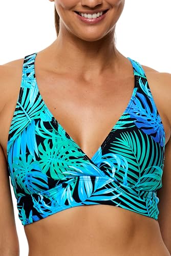 Next by Athena Women's Tahitian Garden 25 Minute Sport Bra Bikini Swimsuit TOP, Black, 38D