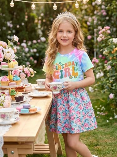 Image of YHHR Birthday Girl Shirt Tie Dye Girls Birthday Shirts 7-14 Year Kids Tops | Girls Birthday T Shirt, Cute B-Day Gifts Party Tops ,Birthday Outfits ,Letter Print Tees ,Graphic Short Sleeve Tee Tops