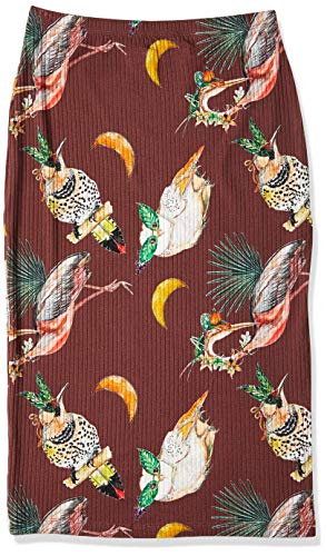 Saia Midi Estampada, Colcci, Feminino, Marrom/Rosa/Verde, P