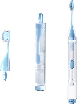 Portable 3-in-1 Travel Toothbrush with Orthodontic Bristles, Built-in Toothpaste Tube, Foldable Design, and 2 Replacement Brush Heads Essential Camping & Travel Accessory