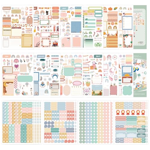 1700+Bosnian Style Planner Stickers Set Boho Planner Stickers for Women 24 Sheets Calendar Sticker for Journals Bullet Planning Scrapbooking