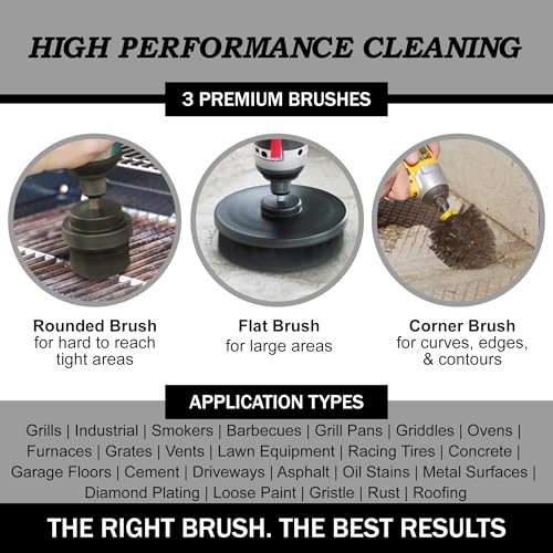 Image of Cleaning Accessories Industrial Brushes - Baked on Food, Electric Smoker, Drill Brush Attachments for Stain and Rust Remover - BBQ Cleaning Kit Water Calcium Mineral | Electric Grill Brush for Drill