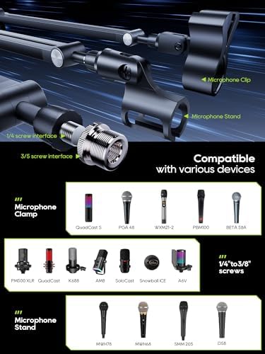 Bild 4 - M05 Pro Galgenarm, 360° drehbarer Mikrofonständer mit Tischhalterung, faltbarer Schreibtisch-Mikrofonarm mit 3/8 Zoll auf 5/8 Zoll Schraubadapter, Mikrofonarm für Live-Streaming, Gaming (Schwarz)