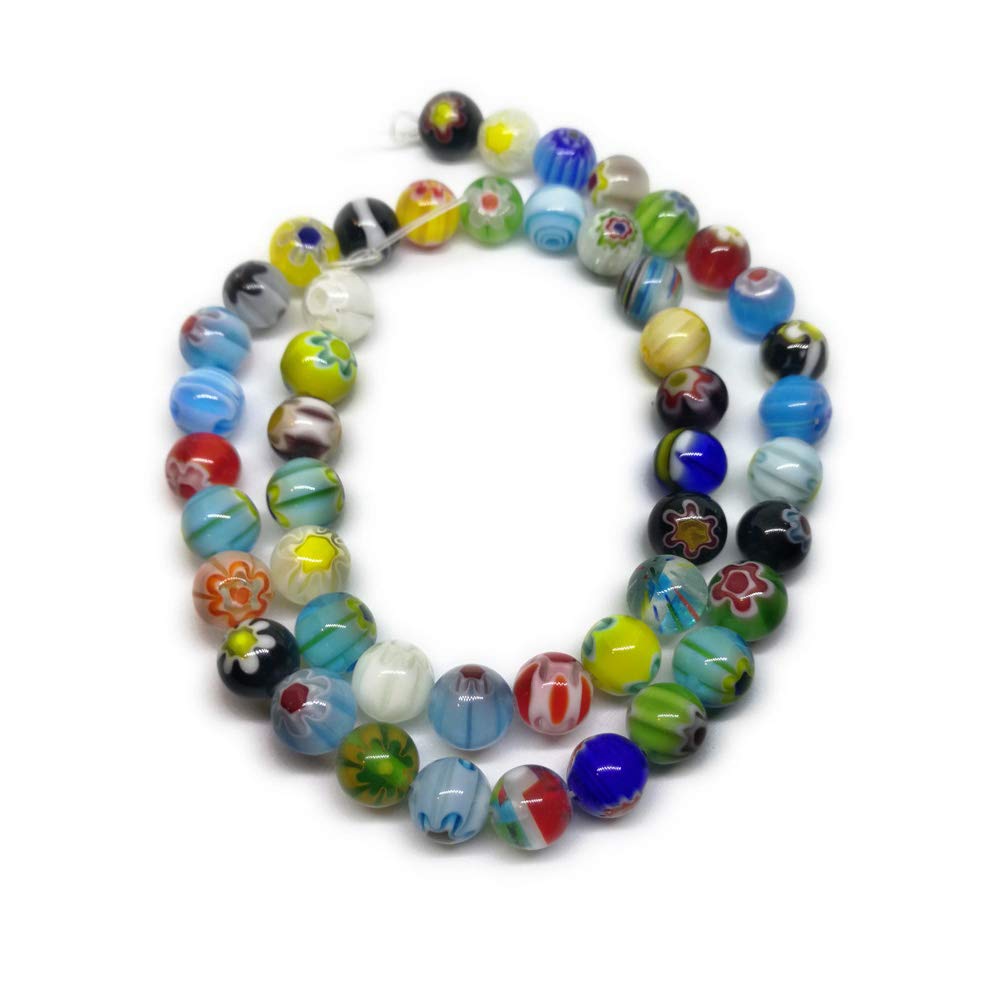 BSI - 16" Strand of Millefiori Flower Lampwork Glass Beads ~ (48pcs 8mm Round)