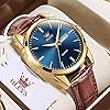OLEVS Men Watch Brown Leather Strap Large Blue Face Analog Quartz Classic Dress Date Luminous Waterproof Gents Wrist Watch #1