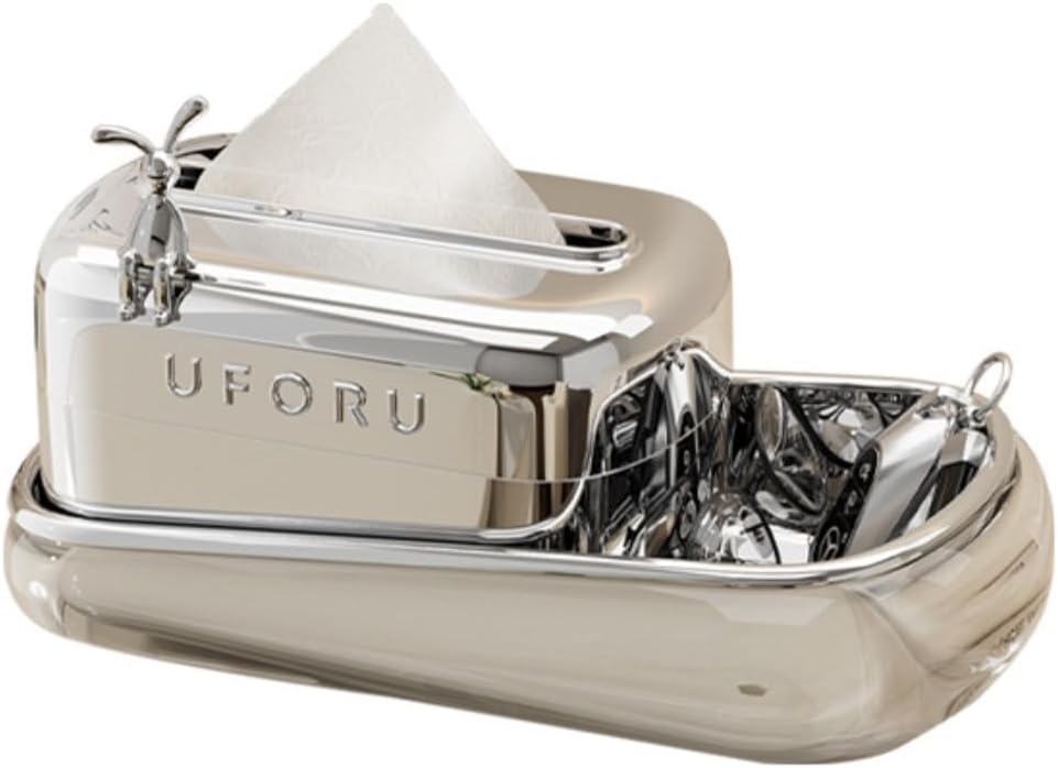 Rabbit Multi Functional Creative Spring Tissue Box Cover Tissue Holder Napkin Dispense Comes with Storage Tray Suitable for Bathrooms Dressing Tables Countertops and Offices (Electroplated Silver)