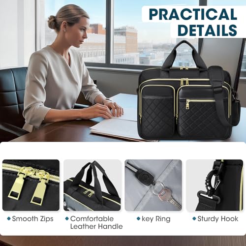 RAINSMORE Laptoptasche 17,3 Zoll für Damen Laptop Aktentasche Wasserdichte Laptop Notebook Tasche Business Arbeitstasche Umhängetasche für Büro Arbeit Schwarz