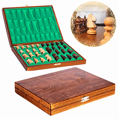Boîte d’échecs artisanale en bois d’acajou avec pièces Staunton