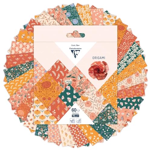 Clairefontaine 95641C - 60 Feuilles de Papier Origami 70g/m² Boho Floral, Format 15x15cm, 30...