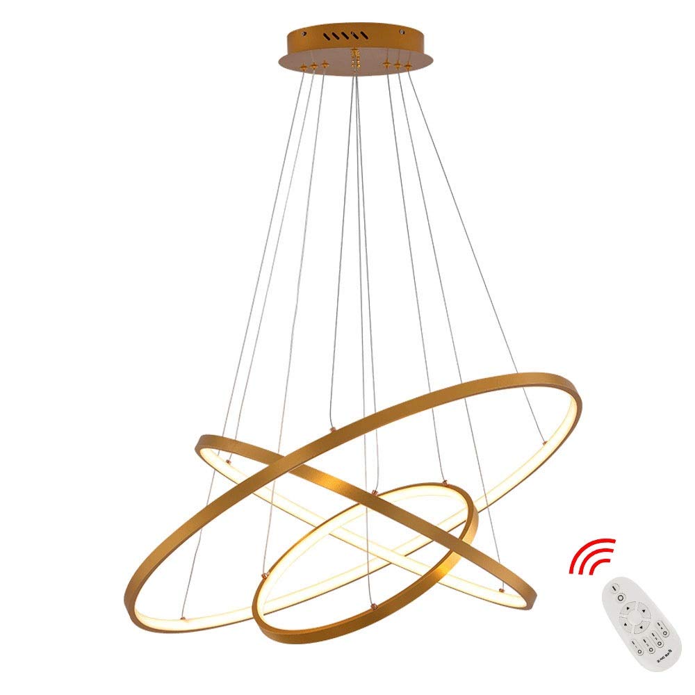 Regulowany żyrandol LED 76 W z pilotem nowoczesny 3-pierścieniowy metalowy i akrylowy wiszący światło do jadalni kuchni salonu hotelu i kawiarni 20/40/60 cm rozmiary