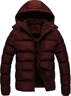 جاكيت شتوي مبطن مقاوم للماء بغطاء للرأس، جاكيت عازل مبطن بسوستة للإغلاق، ملابس خارجية كاجوال، لون بورجندي