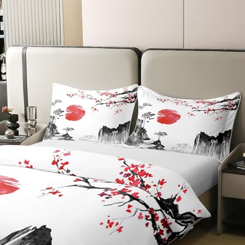 Housse de Couette 220x240cm Ukiyo-e Japonais Sakura Rouge - 5