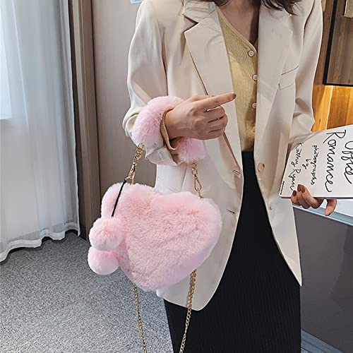 Soft Warm Faux Fur Handbag Fuzzy Crossbody Bag Heart Shape Soft Plush Purse For Winter Girls Women Wallets (Light Pink) #TOP4
