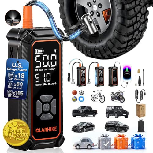 OlarHike Tire Inflator Portable Air Compressor,Dual Power-3*2000mAh &12V DC
