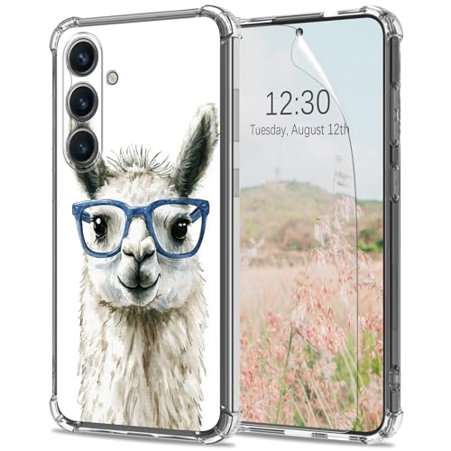 for Samsung Galaxy S24 Plus 5G Clear Case with Screen Protector 6.7" [Drop Protection] Alpaca Design Slim Soft TPU Transparent [Anti-Scratch] [Non-Yellowing] Cute Phone Cover for Samsung S24+ 2024