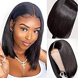 FASHION PLUS 10 Inch Short Bob Wig Human Hair 4x4 Lace Front Wig Bob Human Hair Pre Plucked with...