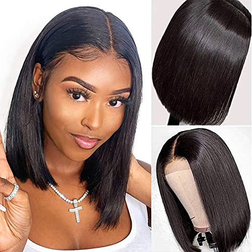 Short Bob Wig Human Hair 4x4 Lace Front Wig Bob Human Hair Pre Plucked with Baby Hair Brazilian Straight Bob Human Hair Wig 150% Density Natural Color (10 inch, 4x4 Bob Wig Human Hair)