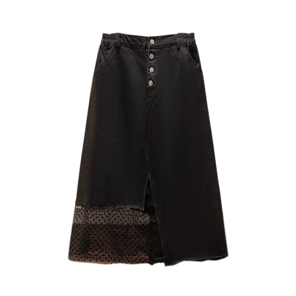 Gonne,Gonna Longuette da Donna Nera Elastica A Vita Alta in Tulle Irregolare con Cuciture Gonna in Denim con Tasca Sexy A-Line Plus Size Gonne Lunghe Moda per Ragazze Signore,XXL