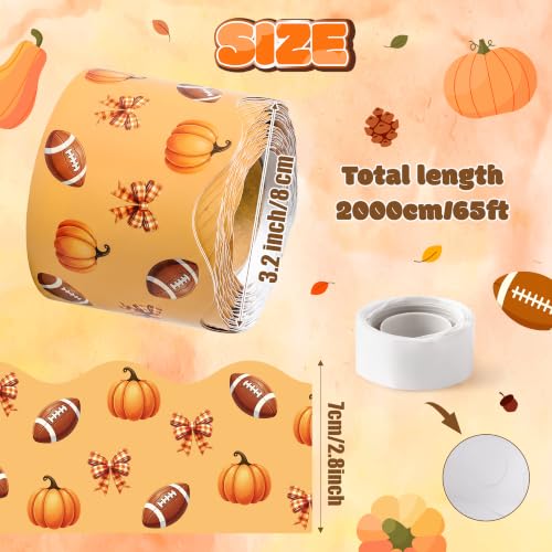 Image of BeYumi Fall Orange Border Trim - 65ft Pumpkin Rolled Border Classroom Decor | Autumn Thanksgiving Pumpkin Bows Football Bulletin Board Border Set School Classroom Chalkboard Home Harvest Party Decoration