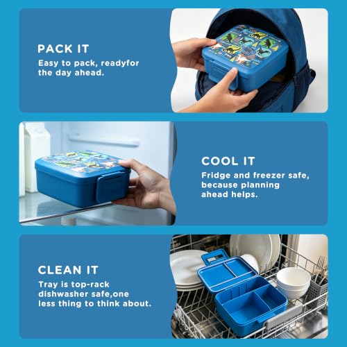 Image of JXXM Bento Lunch Box for Kids With 8oz Soup thermo,Leak-proof Lunch Containers with 5 Compartment,thermo Food Jar and Lunch Bag, Food Containers for School (A-Blue(Dinosaur))