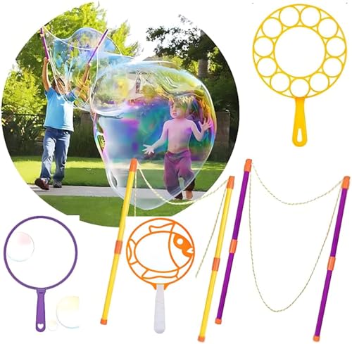Burbujas de jabon niños,6 Piezas Kit de Varita de Burbujas,Maquina de Burbujas,Gigantes Pompas de jabon niños,Burbujas de Jabón Kit para Actividades al Aire Libre en Verano,Burbuja Juguetes