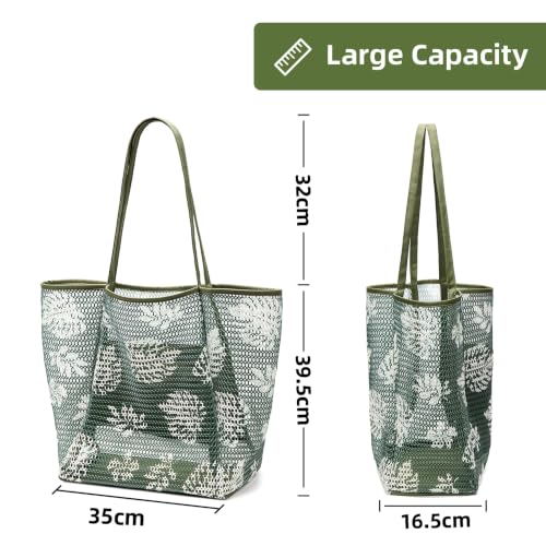 Image of KALIDI Beach Nylon Mesh Tote Bag, Casual Tote Bag Hobo Women Foldable MAX 23L Shoulder Bag For Beach Picnic Vacation