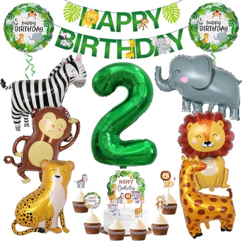 Dschungel Deko 2 Geburtstag, 2 jahr Kinder Geburtstagsdeko, Safari Tiere...