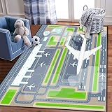 Kids Play Area Rugs Airport Landing Strips top View Aircraft and Airplane Arrival 3D Carpet Extra La