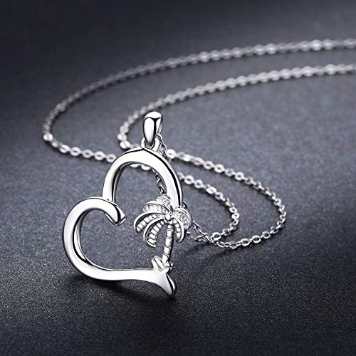 Medwise S925 Sterling Silver Summer Palm Tree Necklace Pendant Beach Necklace Jewelry For Women Heart Coconut Areca Tree Necklace Gifts #TOP2