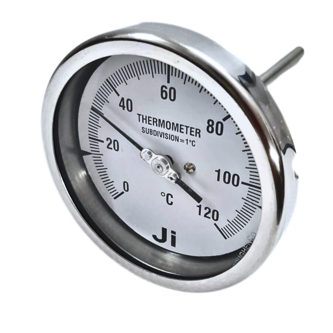 "Ji" Japsin Instrumentation Bimetal Dial Thermometer Temperature Gauge, 4" Dial, Range 0 to 120 Deg C, Direct Mounting Back Entry, 6" long Stem X 10 mm OD, 1/2" BSP (M) Connection, SS Body-picture-21